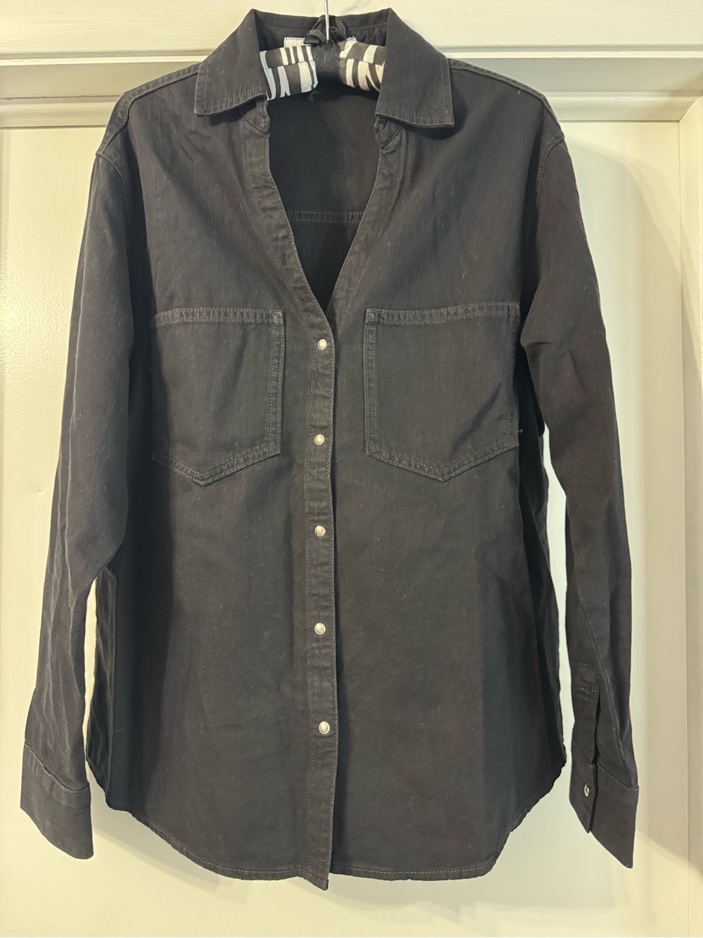 Zara Black Long-Sleeve Jean Snap Button Shirt
